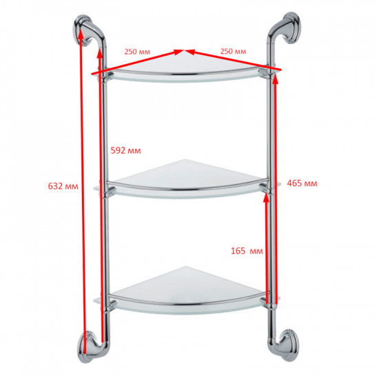 Полиця у ванну кутова скляна 3-ярусна Zerix LR1507-3 (LL1409)
