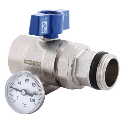 Кран с американкой "антипротечка" с термометром прямой Koer KR.1032-Gi - 1" (KR2893)