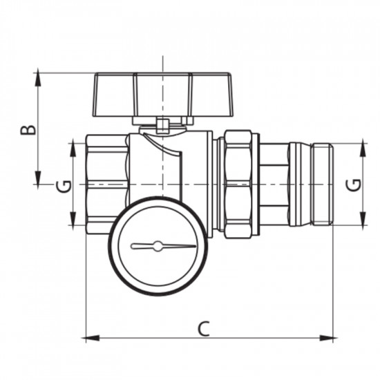 Кран с американкой "антипротечка" с термометром прямой Koer KR.1032-Gi - 1" (KR2893)