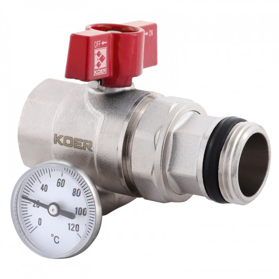 Кран с американкой "антипротечка" с термометром прямой Koer KR.1032-Gi - 1" (KR2893)