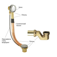 Сифон для ванны Koer BD-02-01 с переливом ''напівавтомат'', латунь (KR5195)