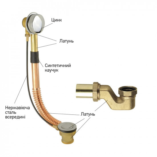 Сифон для ванни Koer BD-02-01 з переливом ''напівавтомат'', латунь (KR5195)