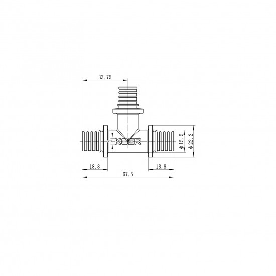 Трійник рівнопрохідний Koer KA.T16 - 16(2.2mm) x 16(2.2mm) x 16(2.2mm) (KR4884)