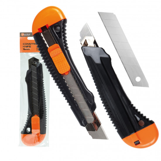 Ніж будівельний Polax пластиковий з висувним лезом посилений 18 мм (23-002)