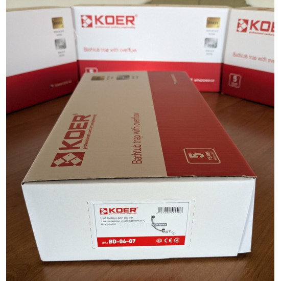 Сифон для ванни Koer BD-04-07 1 1/2'' напівавтомат з переливом, без ревізії (KR5444)