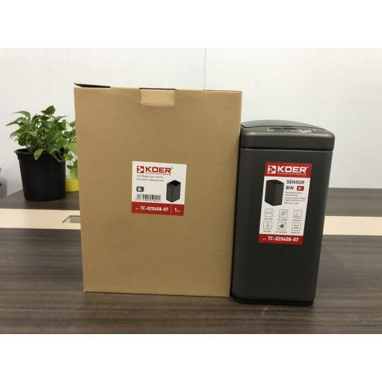 Відро для сміття сенсорне прямокутне Koer TC-020408-07 8 л колір графіт (KR5590)
