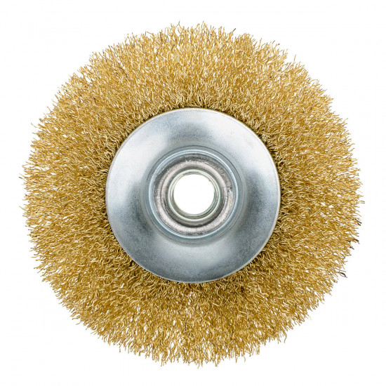 Щітка конусна 100 мм, для УШМ, М14, гофр. пров., латунована Polax (54-167)