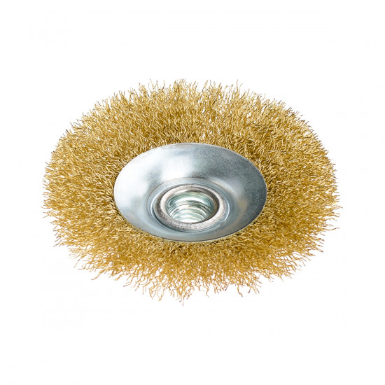 Щітка конусна 100 мм, для УШМ, М14, гофр. пров., латунована Polax (54-167)