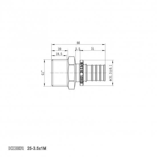 Перехідник з ЗР Koer KA.A10M-25 - 25(3.5mm) x 1"M (KR4854)