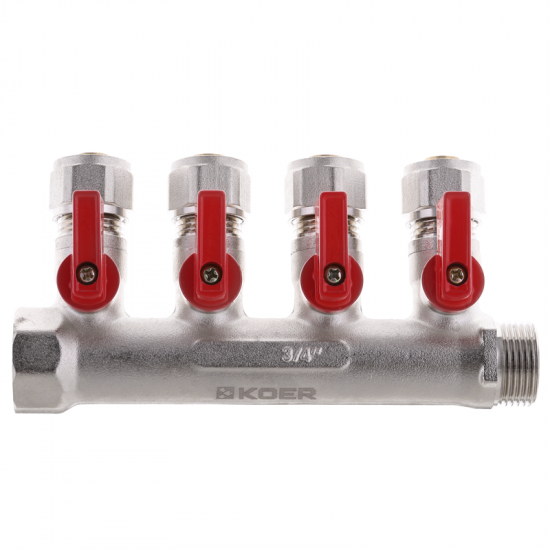 Колектор з відсікащими кранами з фитингом Koer KR.1125-4 3/4"x4 ways (KR2837)