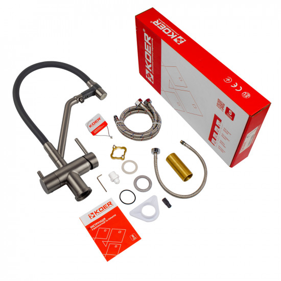 Кухонний змішувач з силік. виливом і вих. для питної води KOER KB-72006-07 (KR3382)