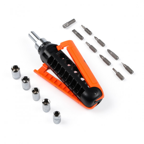 Викрутка Polax з реверсом, змінними насадками і бітами 15 в 1 (51-046)