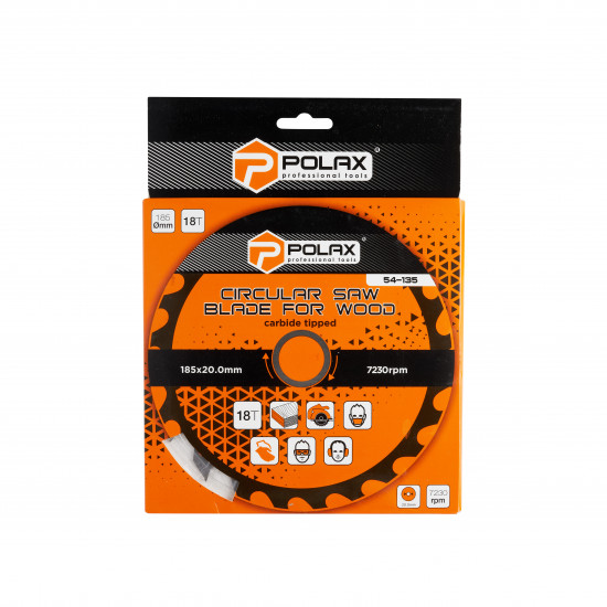Диск пильный Polax по дереву с твердосплавными напайками 185x20.0/16, 18Т (54-135)