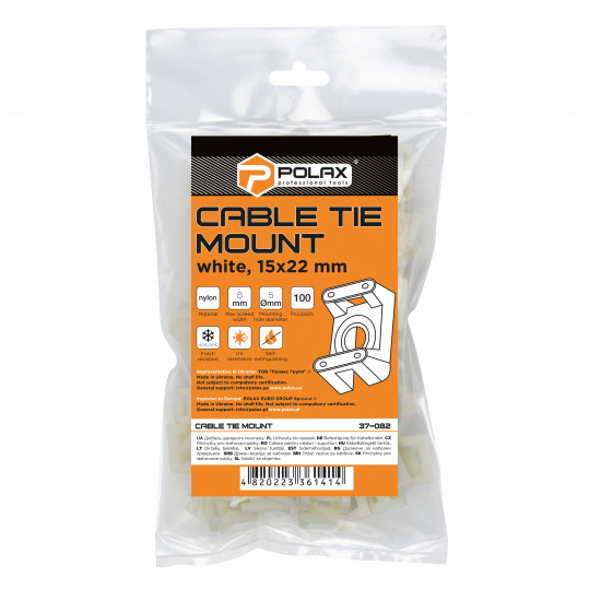 Майданчик під кабельну стяжку до 8 мм 22 х 15 мм, білий 100 шт. (37-082)