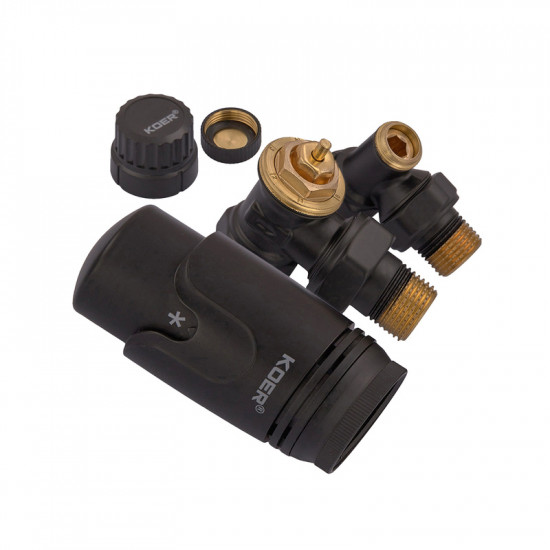 Комплект для підключення радіатора Koer SET-24.Black - 1/2'' кутовий з термоголовкою (KR5283)