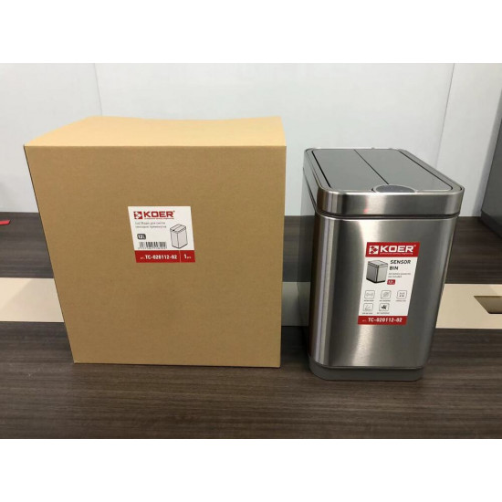 Датчикное прямоугольное мусорное ведро Koer TC-020112-02 12 л цвет нержавейка (KR5582)