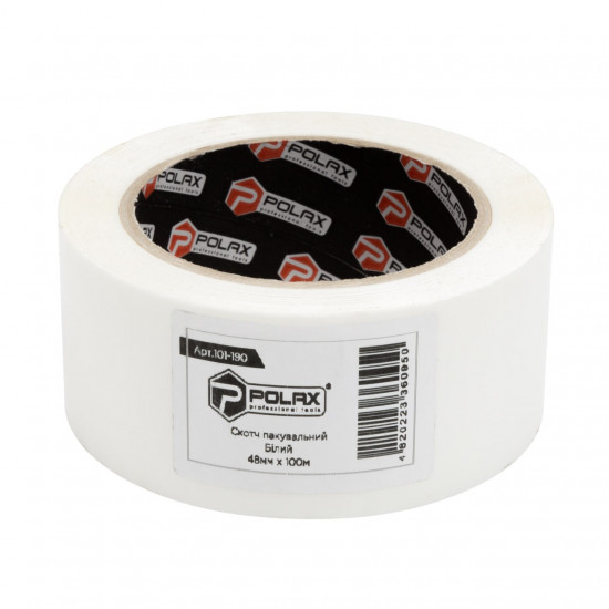 Клейка стрічка Polax скотч пакувальний, білий 45мм х 100м (101-190)