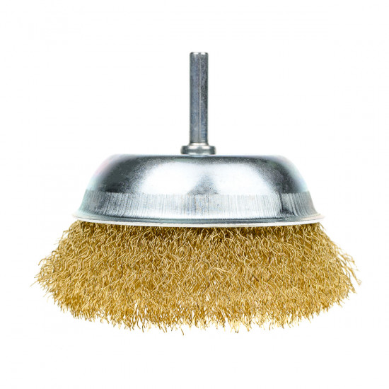 Щітка чашкова 100 мм, для дриля, 1/4", гофр. пров., латунована Polax (54-173)