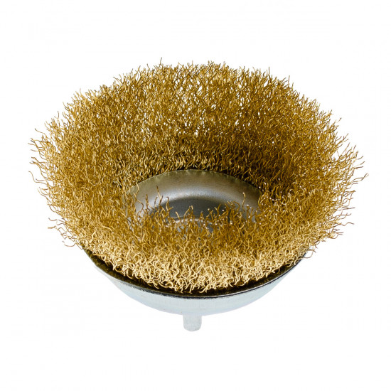 Щітка чашкова 100 мм, для дриля, 1/4", гофр. пров., латунована Polax (54-173)