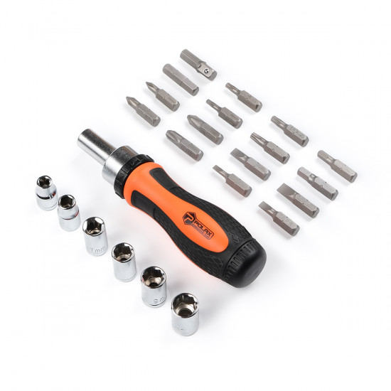 Викрутка Polax з реверсом, змінними насадками та бітами 23 в 1 (51-048)