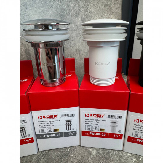 Донний клапан для раковини Koer PW-08-01 1 1/4''  без переливу автоматичний СLICK-СLACK (Колір хром