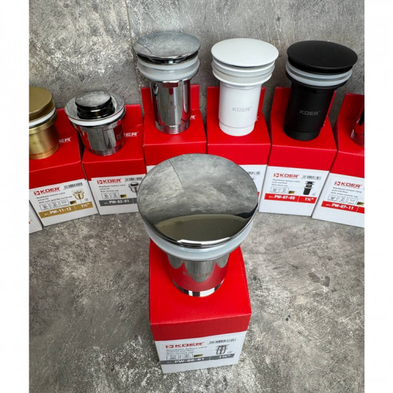 Донний клапан для раковини Koer PW-08-01 1 1/4''  без переливу автоматичний СLICK-СLACK (Колір хром