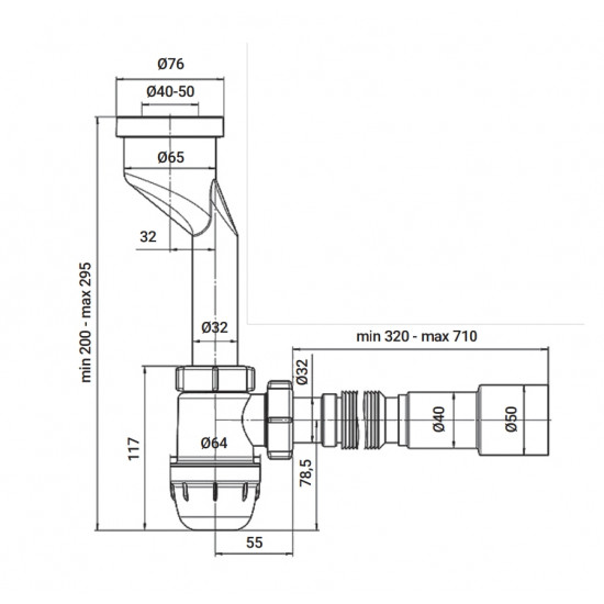 Сифон для пісуару Zerix SP-01 з гофротрубою (ZX5094)