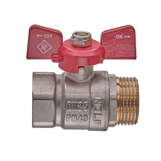 Кран кульовий Nolf classic NFC.721-10-1" FM ГШМ, ручка "метелик" червона (NF3128)