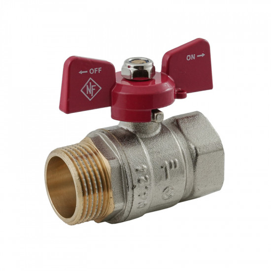 Кран кульовий Nolf classic NFC.721-10-1" FM ГШМ, ручка "метелик" червона (NF3128)