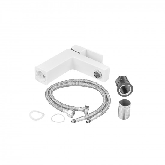 Змішувач для умивальника Plamix Kubus-001 SET White (з підведенням) (PM0671) Змішувач для умивальника Plamix Kubus-001 SET White (з підведенням) (PM0671)