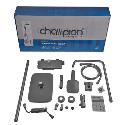 Душова колона Champion PBL-009-J Graphite зі змішувачем з кнопковим перемикачем, 4 режими (CH6500) Душова колона Champion PBL-009-J Graphite зі змішувачем з кнопковим перемикачем, 4 режими (CH6500)
