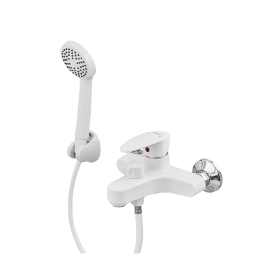 Смеситель для ванны Plamix CEZAR-009 EURO SET White, с шлангом, лейкой и кронштейном (PM0692)