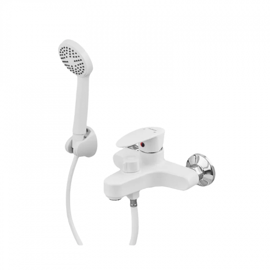 Змішувач для ванни Plamix CEZAR-009 EURO SET White, зі шлангом, лійкою та кронштейном (PM0692)