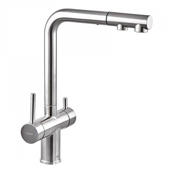 Кухонний змішувач на дві води Zerix LUX-024 з висувною лійкою (нерж. сталь) (ZX5555)