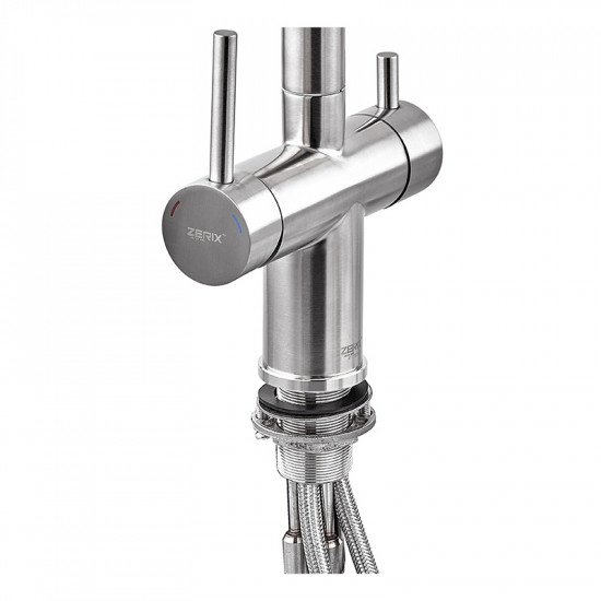 Кухонний змішувач на дві води Zerix LUX-024 з висувною лійкою (нерж. сталь) (ZX5555)