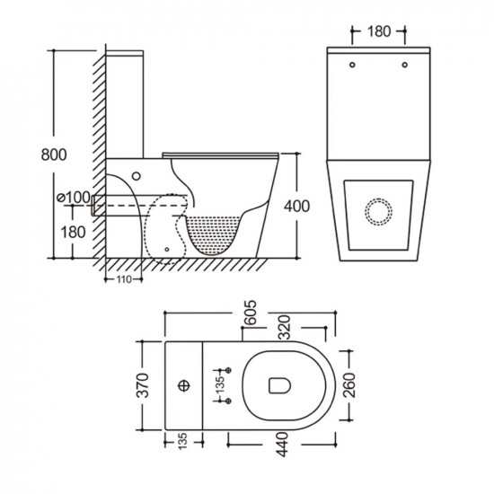 Унітаз-компакт Mixxus BEVEL-0405-R 605х370х800mm, система змиву RIMLESS (MI6728)