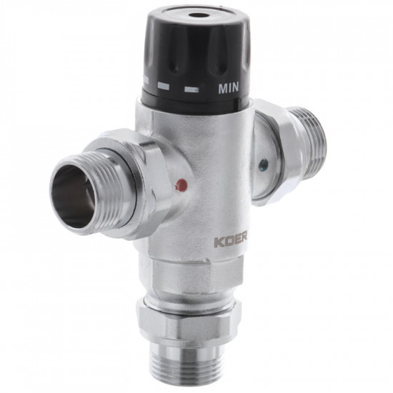 Клапан змішувач термостатичний триходовий 1'' (з накидн. гайками) Koer KR.1258 (KR2817)