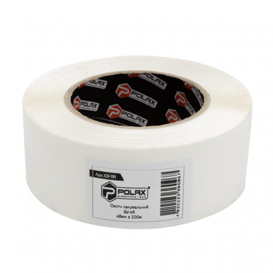 Клейка стрічка Polax скотч пакувальний, білий 45мм х 200м (101-191)