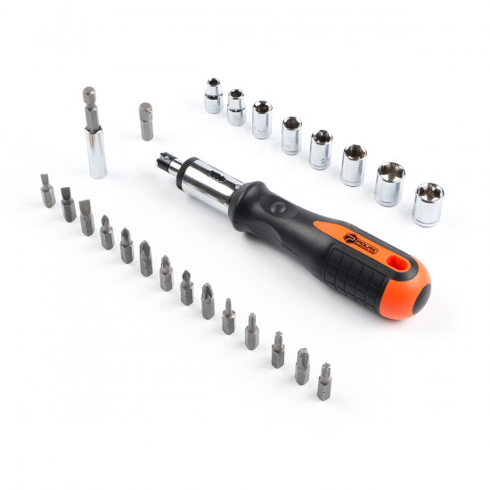 Викрутка Polax з реверсом, змінними насадками та бітами 25 в 1 (51-049)