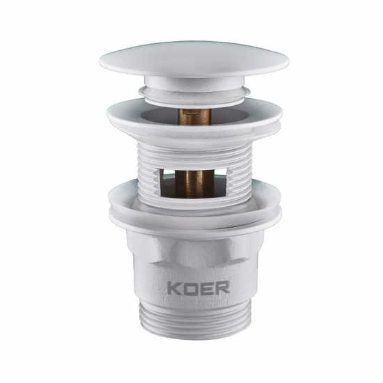 Донний клапан для умивальника з переливом Koer PW-03-03 1 1/4'' (кнопка) (Білий) (KR3395)