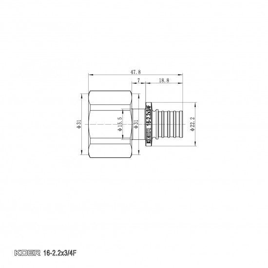 Перехідник з ВР Koer KA.A08F-16 - 16(2.2mm) x 3/4"F (KR4862)