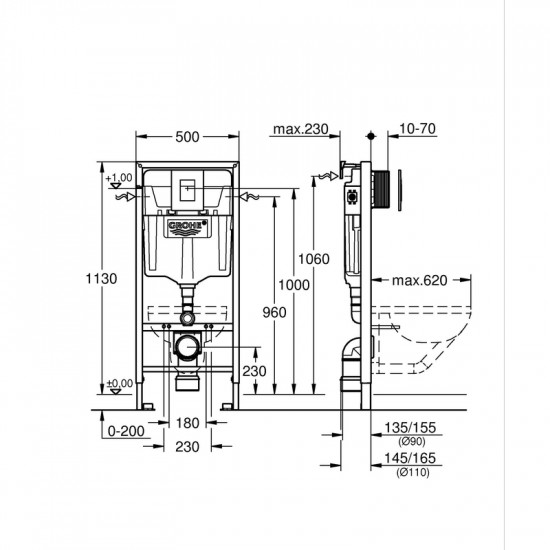 Комплект для унитаза Grohe Rapid SL 3в1, высота инсталляции 1,13 м (39939000)