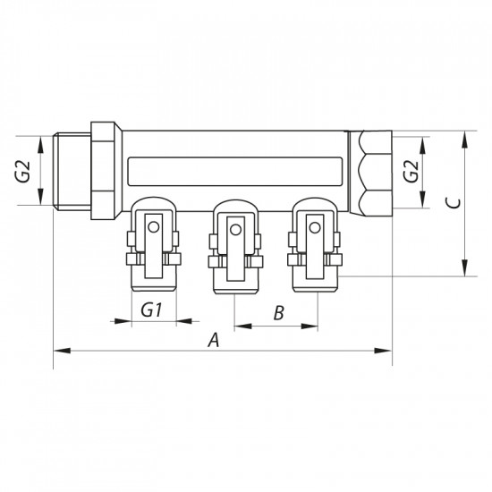 Колектор з кульовими кранами і фитингом Koer KR.1126-2 1"x2 ways (KR2838)