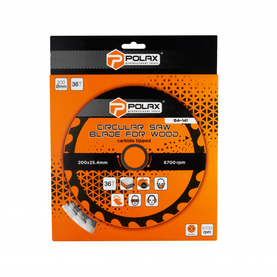 Диск пильный Polax по дереву с твердосплавными напайками 200x25.4/20, 36Т (54-141)