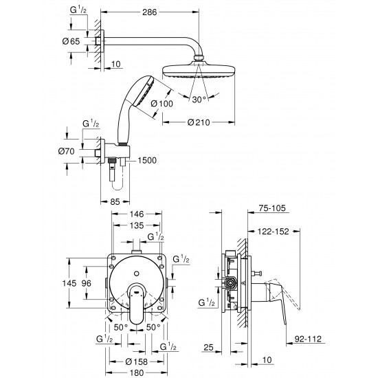Душова система прихованого монтажу зі змішувачем Grohe Eurosmart Cosmopolitan (25219001)