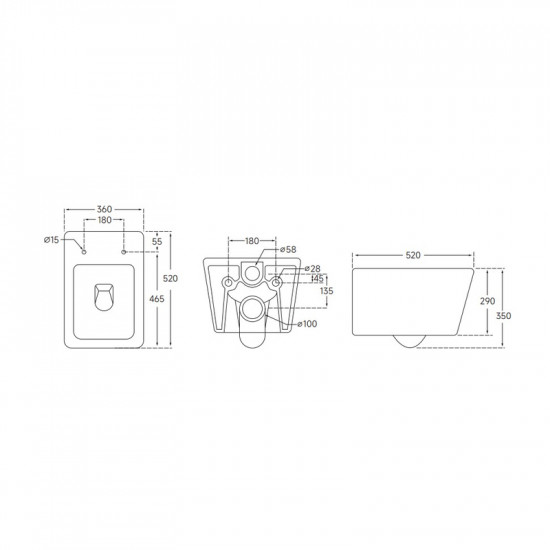 Унітаз підвісний Mixxus QUADRO-0304-R 520x360x365mm, система змиву RIMLESS (MI6707)
