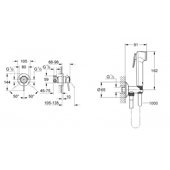 Набір 2 в 1 для туалету Grohe BauClassic (к-кт гіг.душа, змішувач прих.монтажу) (UA2904800S)