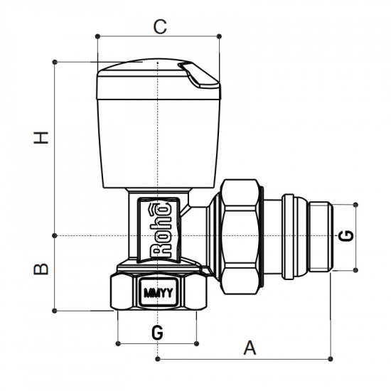 Кран радіаторний Roho R5550-050 - 1/2" кутовий (RO0128)
