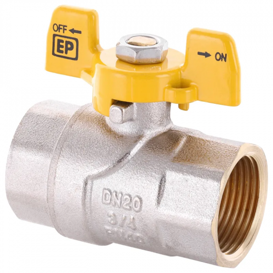 Кран кульовий Europroduct EP.121 - 3/4" FF ГГМ YELLOW, ручка "метелик" жовта (EP2931)