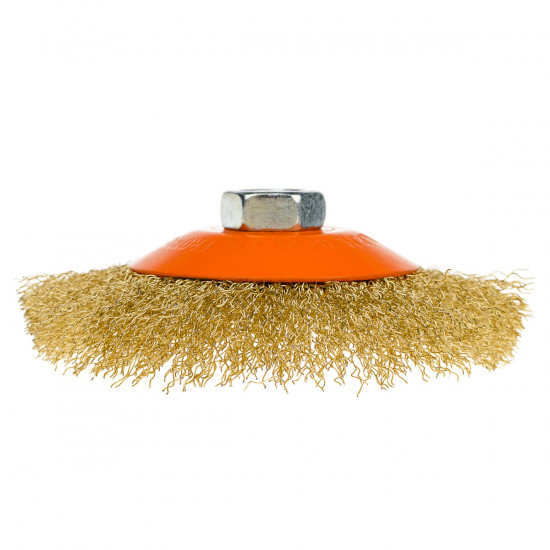 Щітка конусна 115 мм, для УШМ, М14, гофр. пров., латунована Polax (54-168)